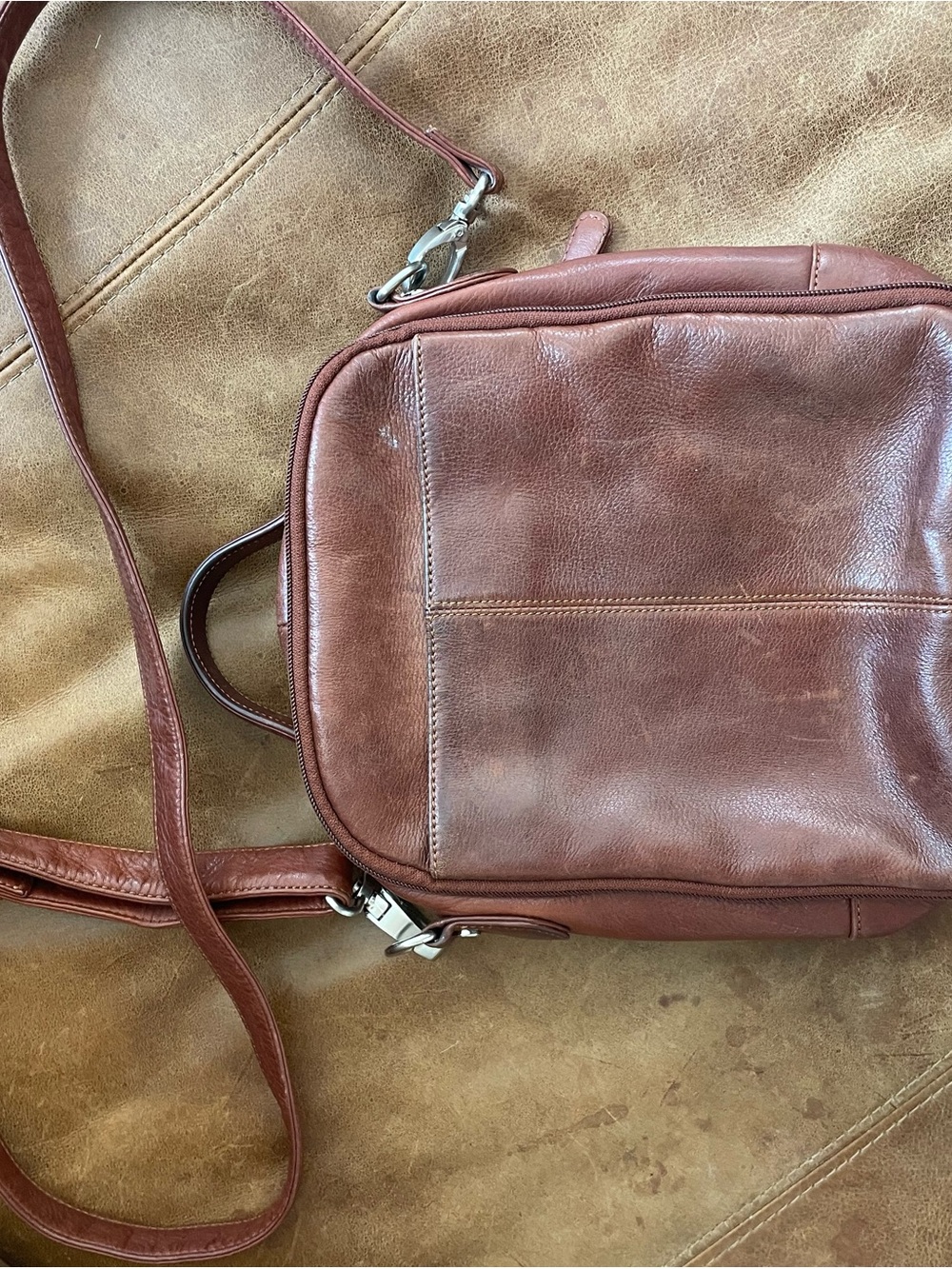 Women's Brown Leather Messenger Crossbody Bag